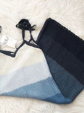 ZARA Blue and White Striped Crochet Dress Limited Edition